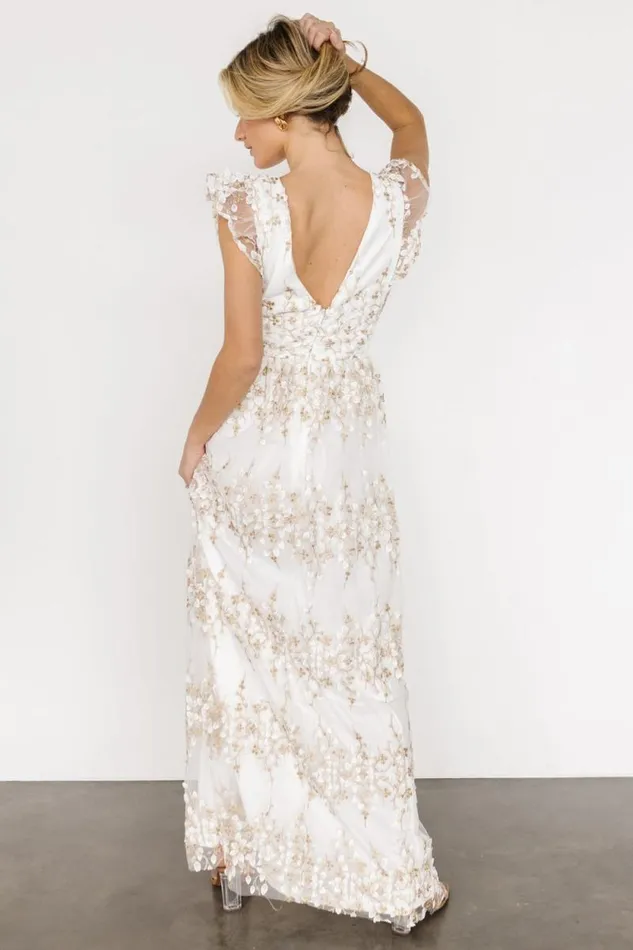 Women Jasmine Embossed Maxi Dress White Gold Baltic Born Tulle Styles Women Jasmine Embossed Maxi Dress White Gold Baltic Born Tulle Styles