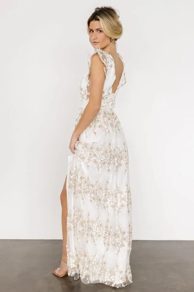 Women Jasmine Embossed Maxi Dress White Gold Baltic Born Tulle Styles Women Jasmine Embossed Maxi Dress White Gold Baltic Born Tulle Styles