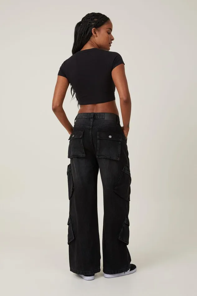Women Jeans Cotton On Cargo Super Baggy Jean Black Pepper