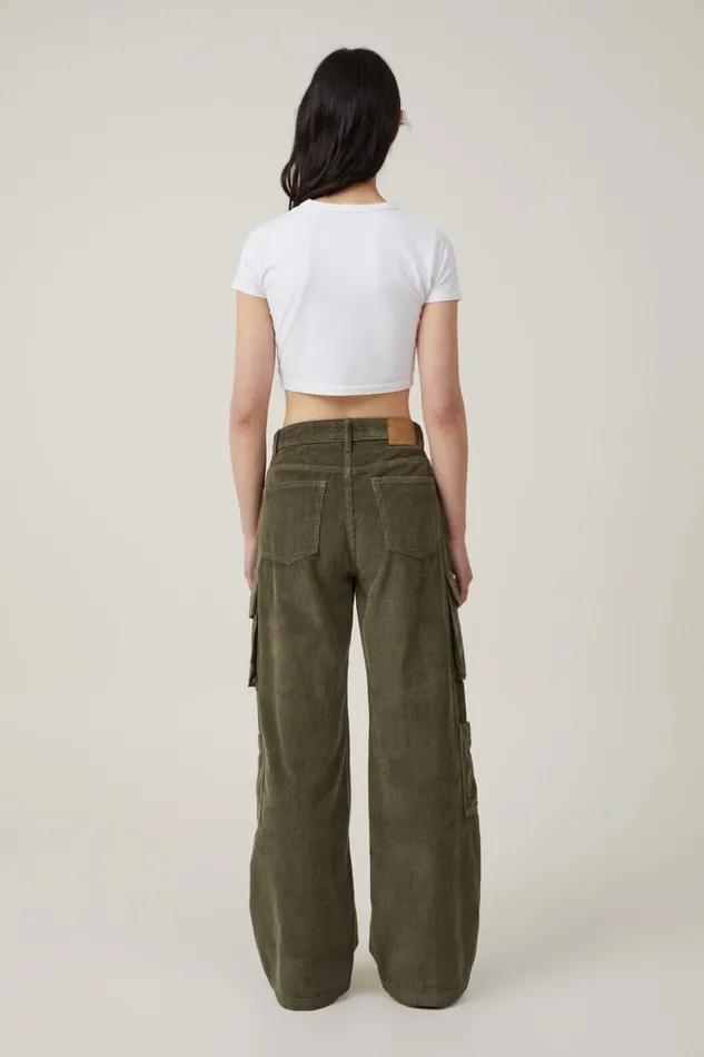 Women Jeans Cotton On Cord Cargo Wide Leg Jean Woodland