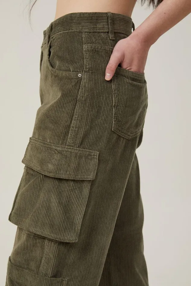 Women Jeans Cotton On Cord Cargo Wide Leg Jean Woodland
