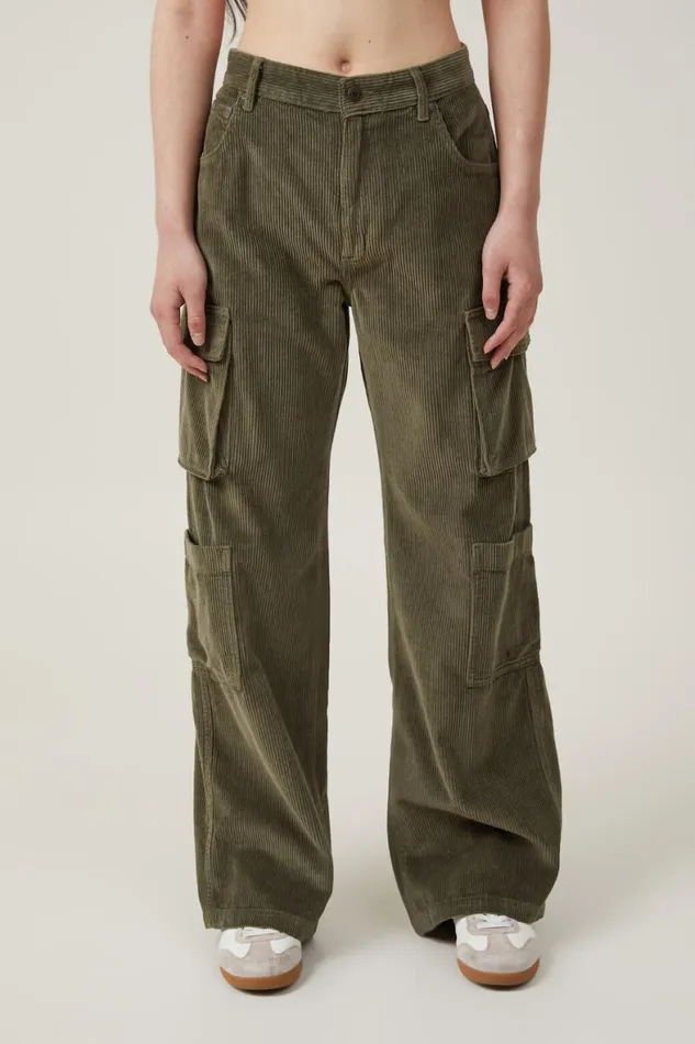Women Jeans Cotton On Cord Cargo Wide Leg Jean Woodland