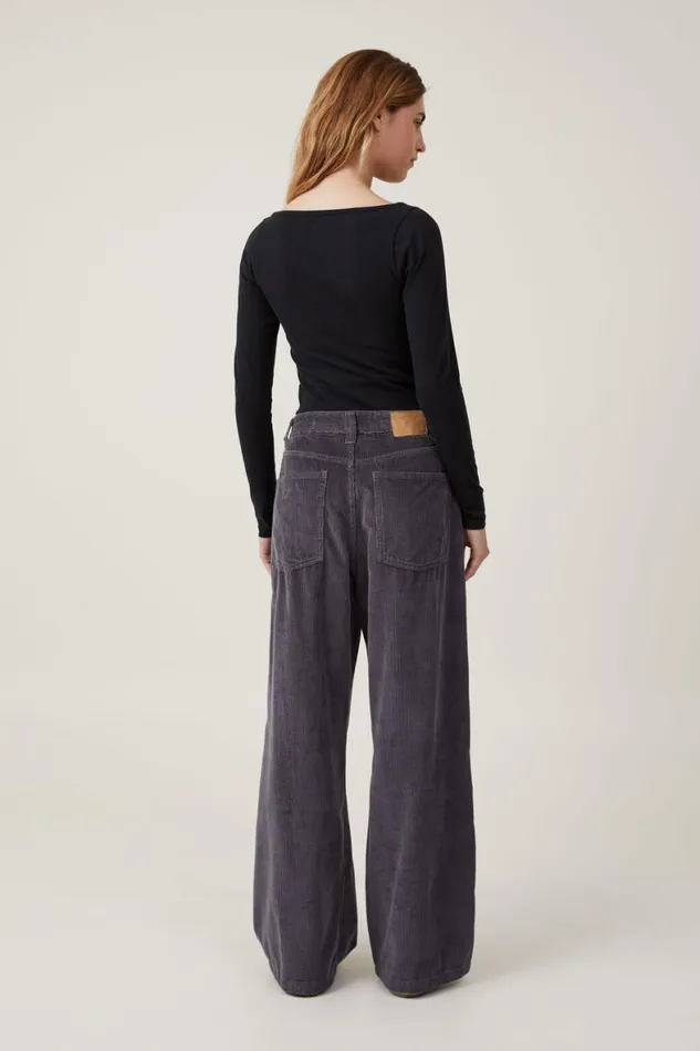 Women Jeans Cotton On Cord Super Baggy Leg Jean Graphite