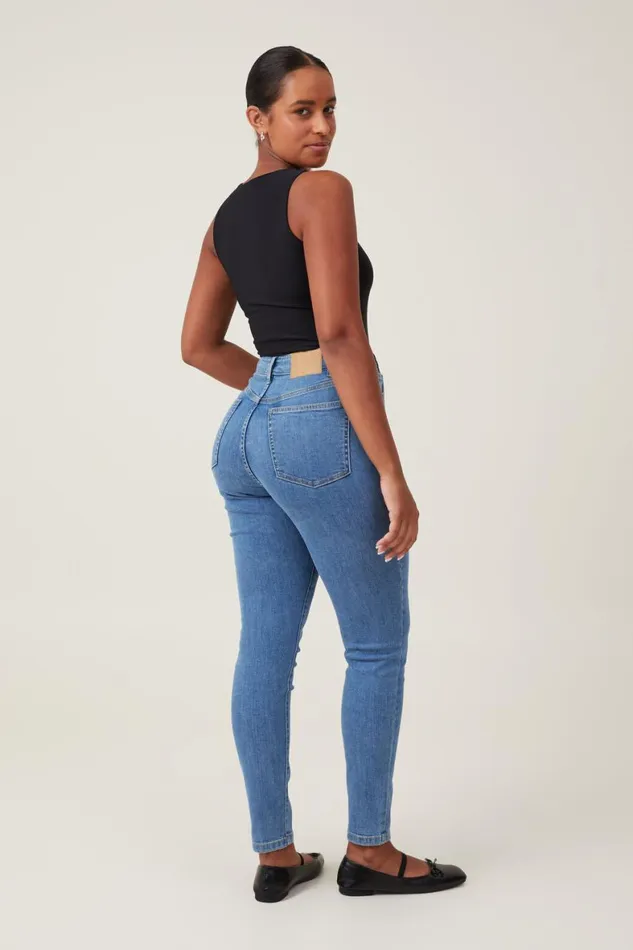 Women Jeans Cotton On Curvy High Stretch Skinny Jean Sea Blue
