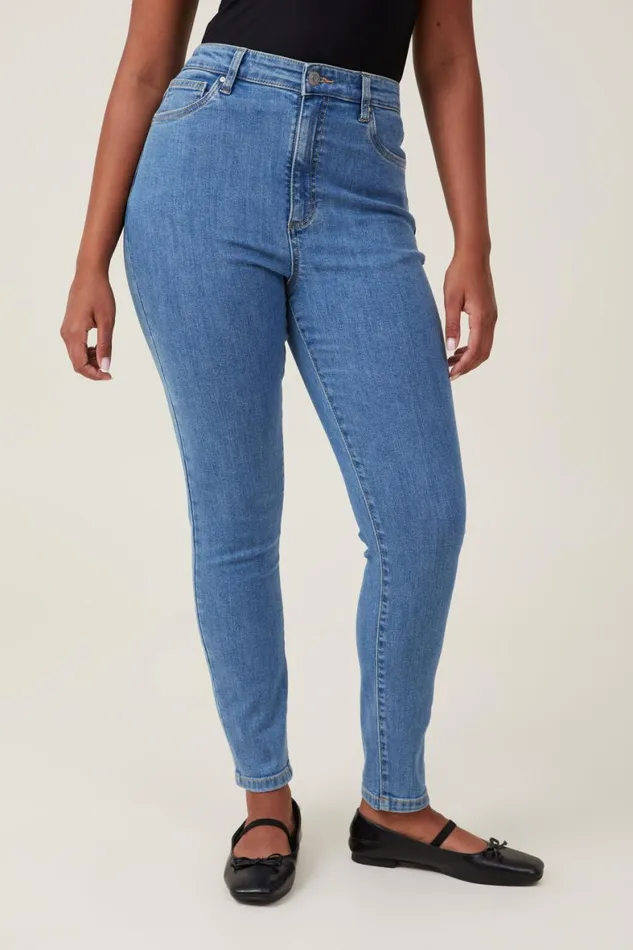 Women Jeans Cotton On Curvy High Stretch Skinny Jean Sea Blue