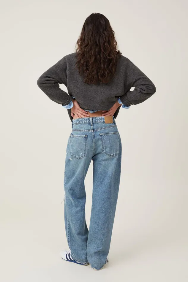 Women Jeans Cotton On Original Straight Jean Lake Blue Rips