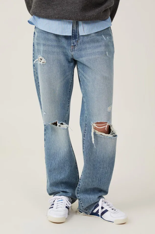 Women Jeans Cotton On Original Straight Jean Lake Blue Rips