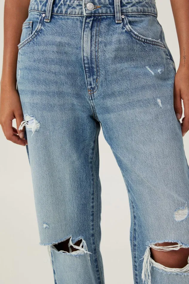 Women Jeans Cotton On Original Straight Jean Lake Blue Rips