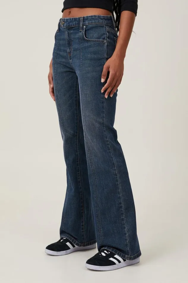 Women Jeans Cotton On Stretch Bootcut Flare Jean Mistic Blueseam Detail