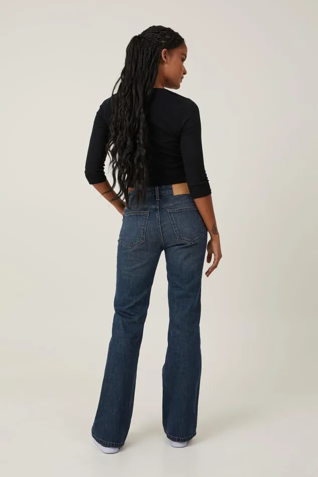 Women Jeans Cotton On Stretch Bootcut Flare Jean Mistic Blueseam Detail