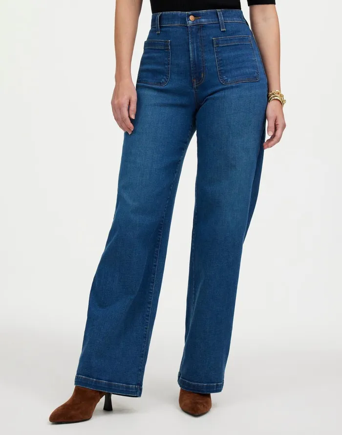 Women Jeans Madewell The Curvy Emmett WideLeg Jean Patch Pocket Edition Allentown Wash