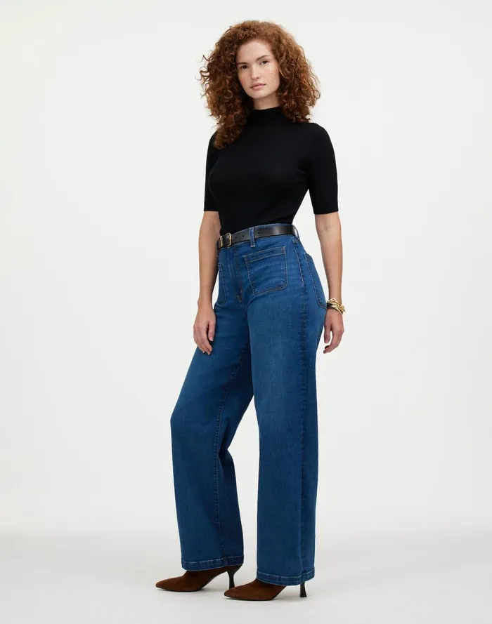 Women Jeans Madewell The Curvy Emmett WideLeg Jean Patch Pocket Edition Allentown Wash