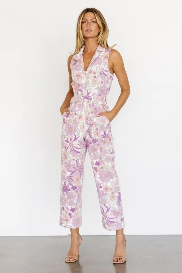 Women JoJo Sleeveless Jumpsuit Purple Floral Baltic Born Jumpsuits and Rompers