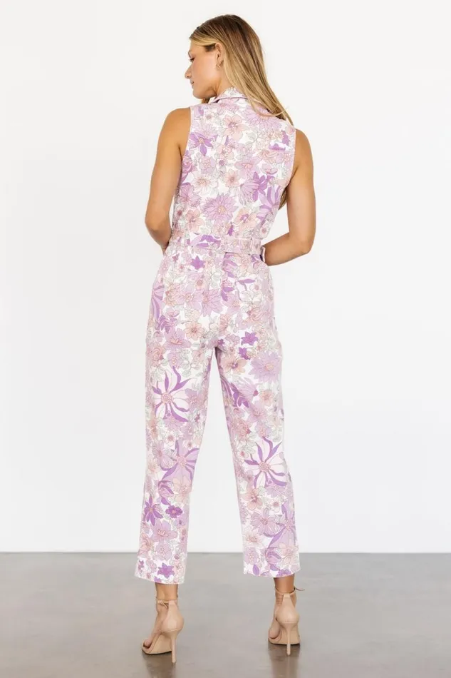 Women JoJo Sleeveless Jumpsuit Purple Floral Baltic Born Jumpsuits and Rompers Women JoJo Sleeveless Jumpsuit Purple Floral Baltic Born Jumpsuits and Rompers