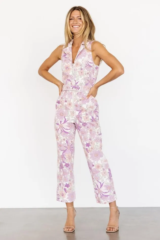 Women JoJo Sleeveless Jumpsuit Purple Floral Baltic Born Jumpsuits and Rompers Women JoJo Sleeveless Jumpsuit Purple Floral Baltic Born Jumpsuits and Rompers