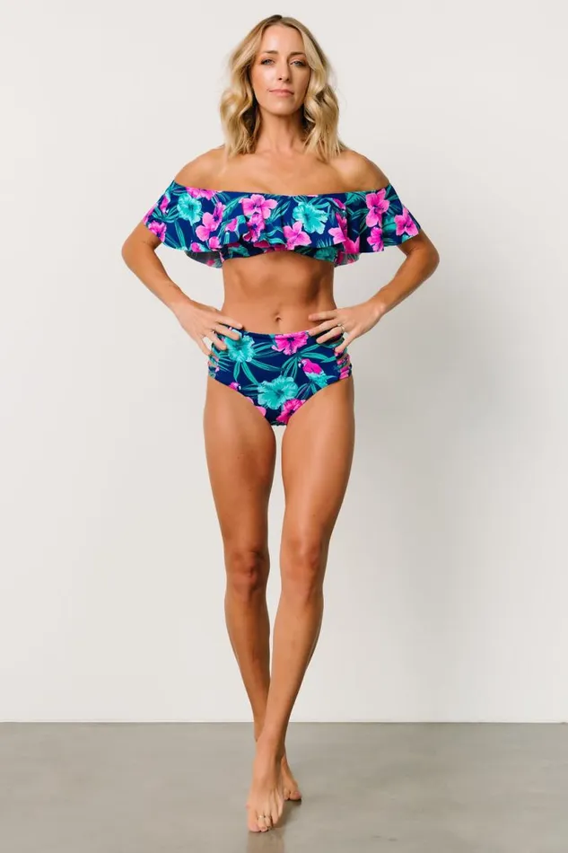 Women Keke Off Shoulder Bikini Top Navy Tropical Floral Baltic Born Bikini