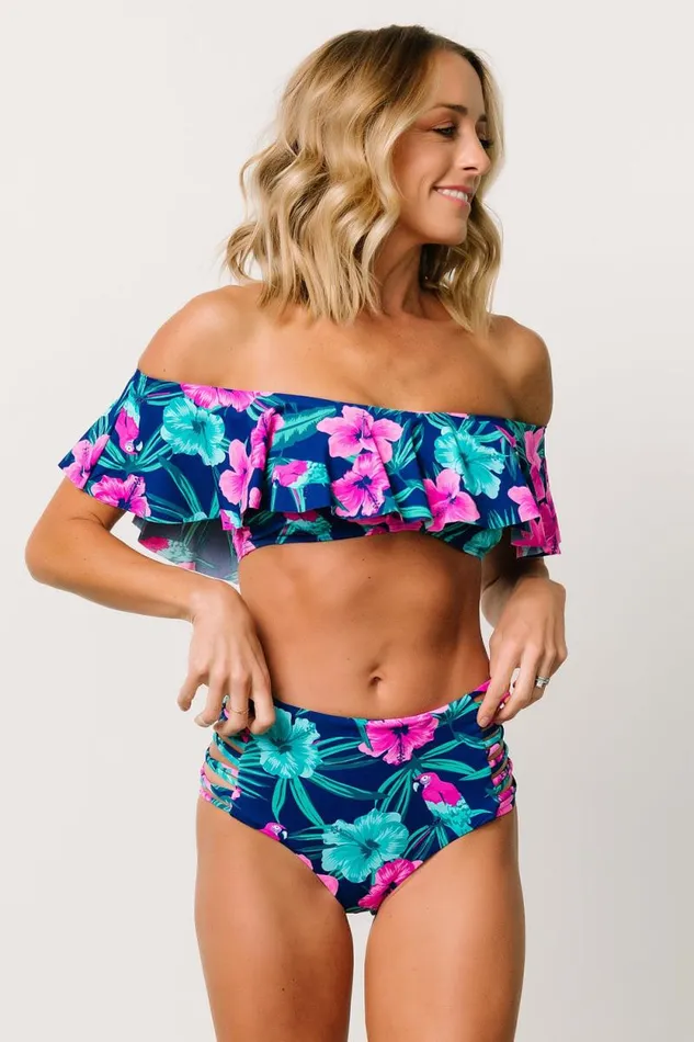 Women Keke Off Shoulder Bikini Top Navy Tropical Floral Baltic Born Bikini Women Keke Off Shoulder Bikini Top Navy Tropical Floral Baltic Born Bikini