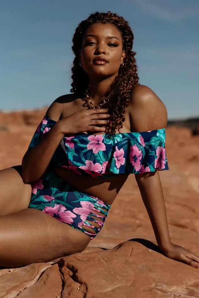 Women Keke Off Shoulder Bikini Top Navy Tropical Floral Baltic Born Bikini Women Keke Off Shoulder Bikini Top Navy Tropical Floral Baltic Born Bikini