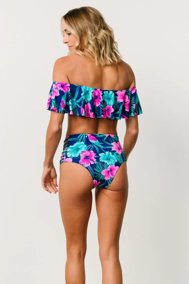 Women Keke Off Shoulder Bikini Top Navy Tropical Floral Baltic Born Bikini Women Keke Off Shoulder Bikini Top Navy Tropical Floral Baltic Born Bikini