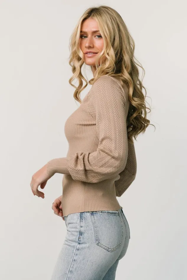 Women Kenzie Pointelle Sweater Top Taupe Baltic Born Blouses and Shirts Women Kenzie Pointelle Sweater Top Taupe Baltic Born Blouses and Shirts