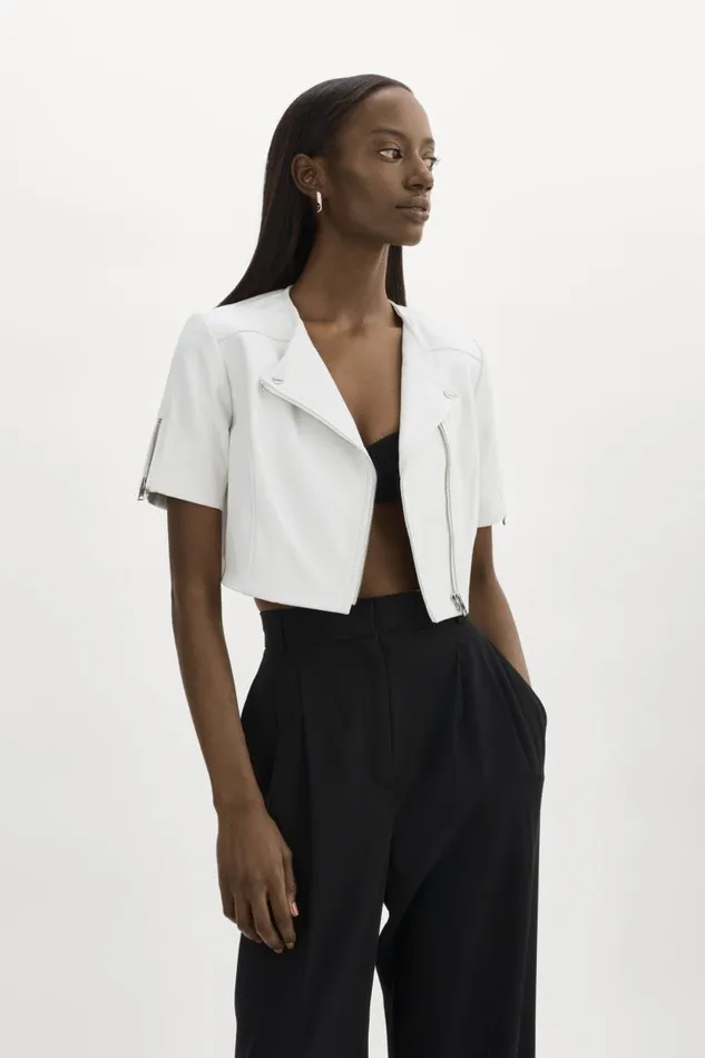Women KIRSI Cropped Biker Jacket White LAMARQUE Leather Jackets