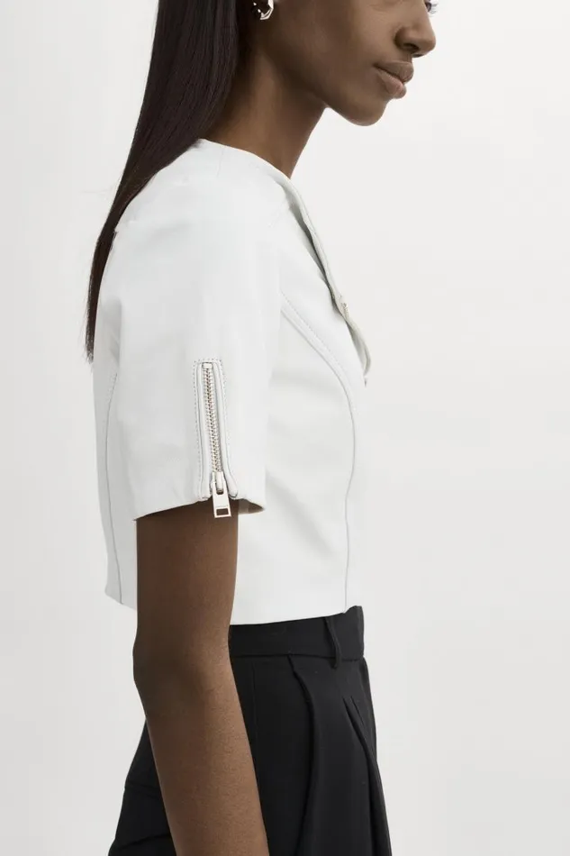 Women KIRSI Cropped Biker Jacket White LAMARQUE Leather Jackets