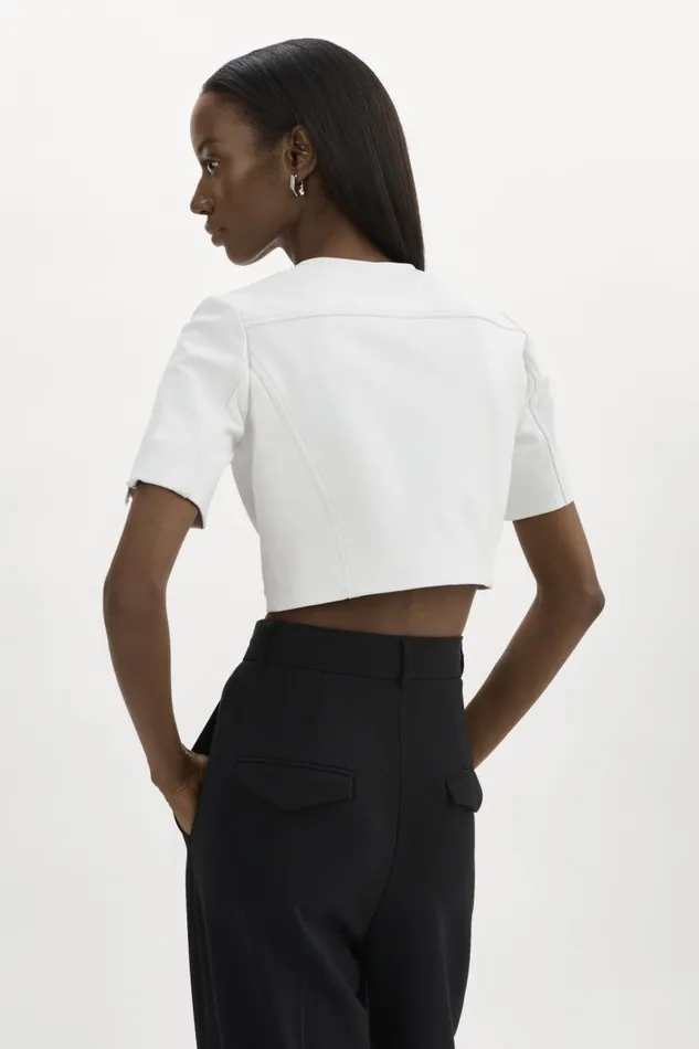 Women KIRSI Cropped Biker Jacket White LAMARQUE Leather Jackets