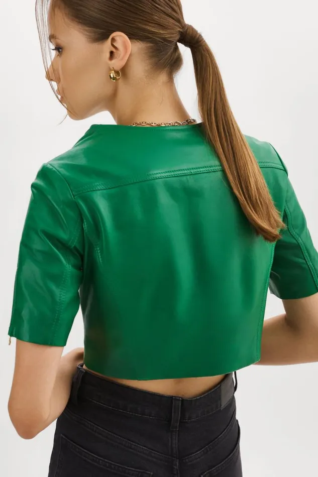Women KIRSI GOLD Cropped Biker Jacket Vibrant Green LAMARQUE Biker Jackets