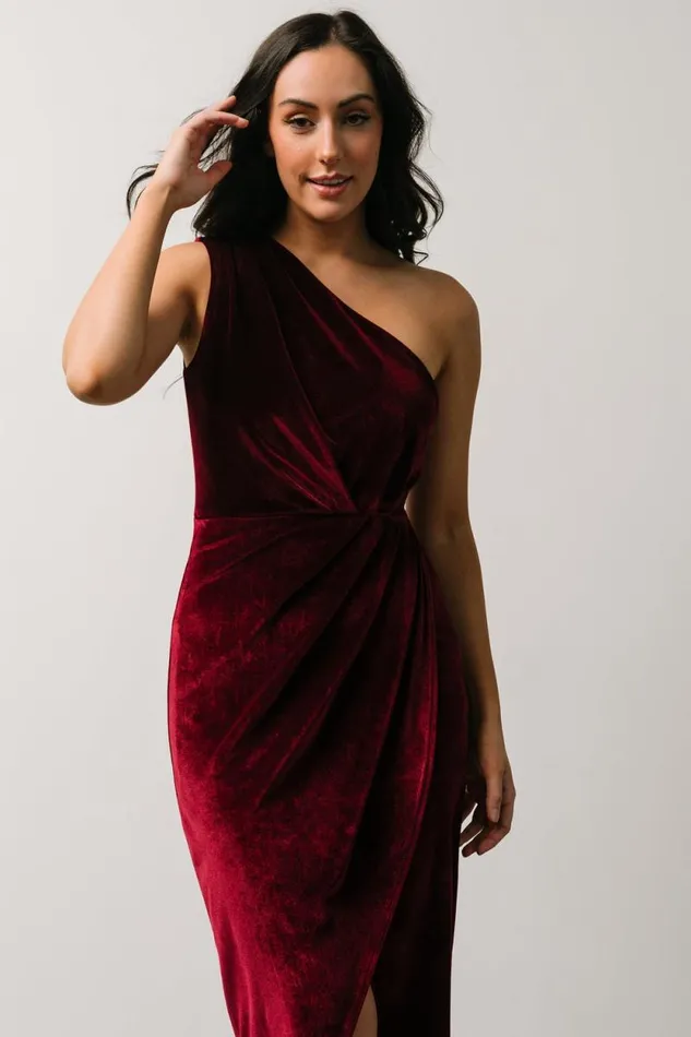 Women Kourtney Velvet One Shoulder Midi Dress Merlot Baltic Born Midi Dresses Women Kourtney Velvet One Shoulder Midi Dress Merlot Baltic Born Midi Dresses