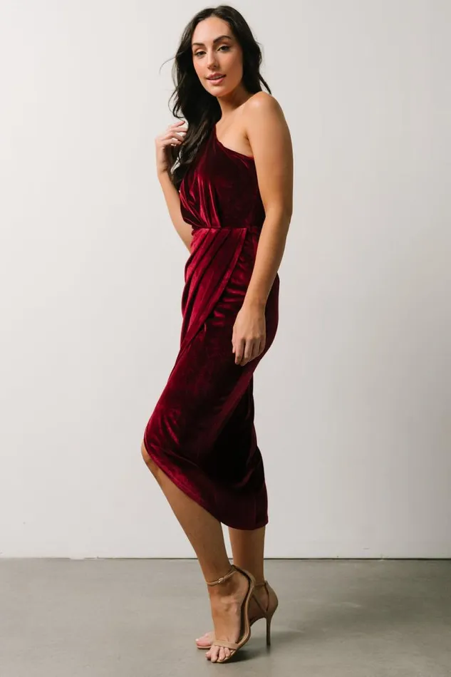 Women Kourtney Velvet One Shoulder Midi Dress Merlot Baltic Born Midi Dresses Women Kourtney Velvet One Shoulder Midi Dress Merlot Baltic Born Midi Dresses