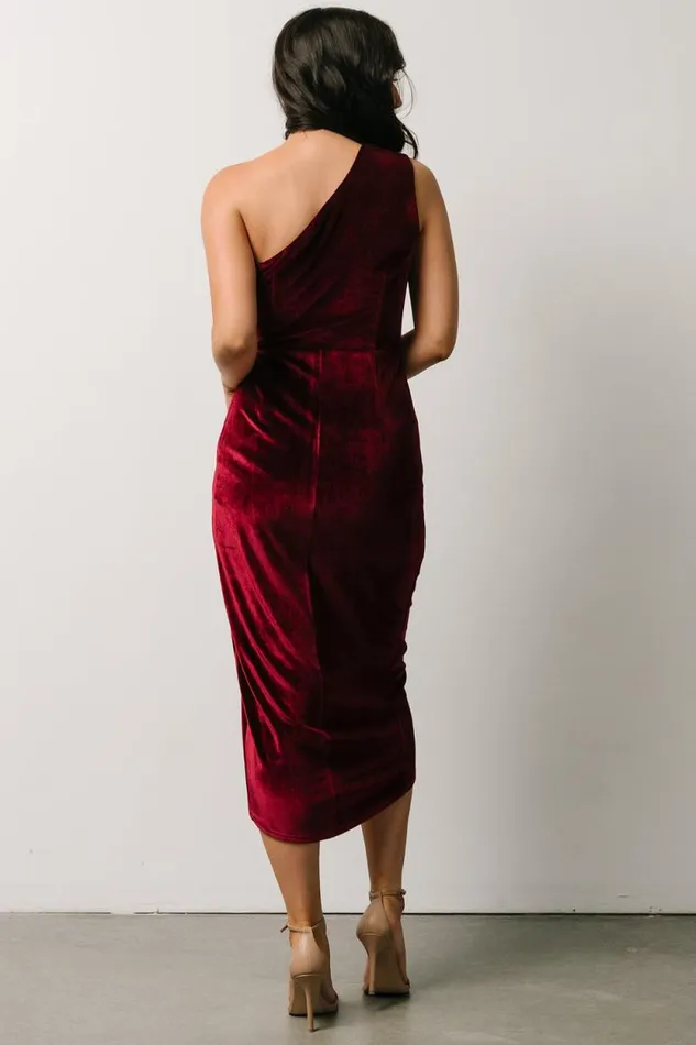 Women Kourtney Velvet One Shoulder Midi Dress Merlot Baltic Born Midi Dresses Women Kourtney Velvet One Shoulder Midi Dress Merlot Baltic Born Midi Dresses