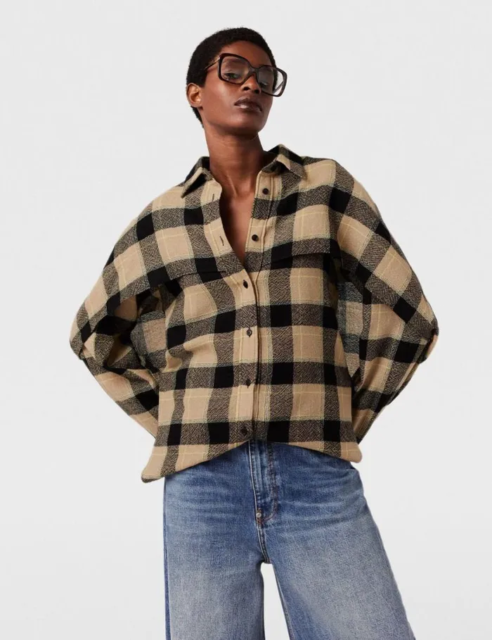 Women Layered Check Shirt Beige And Black Stella McCartney Shirts And Tops Women Layered Check Shirt Beige And Black Stella McCartney Shirts And Tops