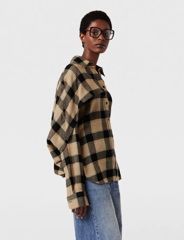 Women Layered Check Shirt Beige And Black Stella McCartney Shirts And Tops Women Layered Check Shirt Beige And Black Stella McCartney Shirts And Tops