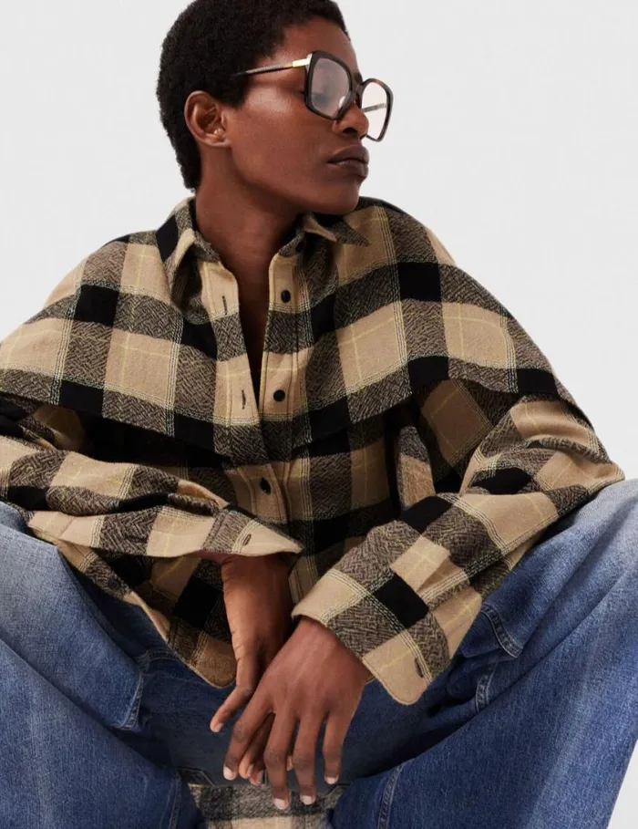 Women Layered Check Shirt Beige And Black Stella McCartney Shirts And Tops Women Layered Check Shirt Beige And Black Stella McCartney Shirts And Tops