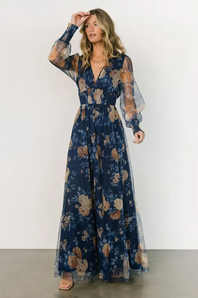 Women Layla Tulle Maxi Dress Blue Golden Floral Baltic Born Maxi Dresses Women Layla Tulle Maxi Dress Blue Golden Floral Baltic Born Maxi Dresses