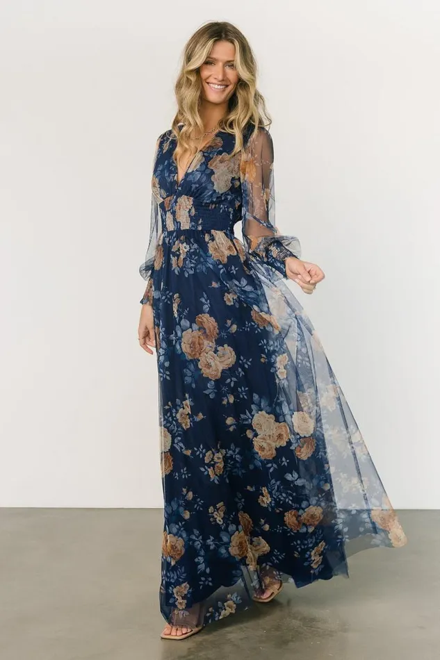 Women Layla Tulle Maxi Dress Blue Golden Floral Baltic Born Maxi Dresses Women Layla Tulle Maxi Dress Blue Golden Floral Baltic Born Maxi Dresses