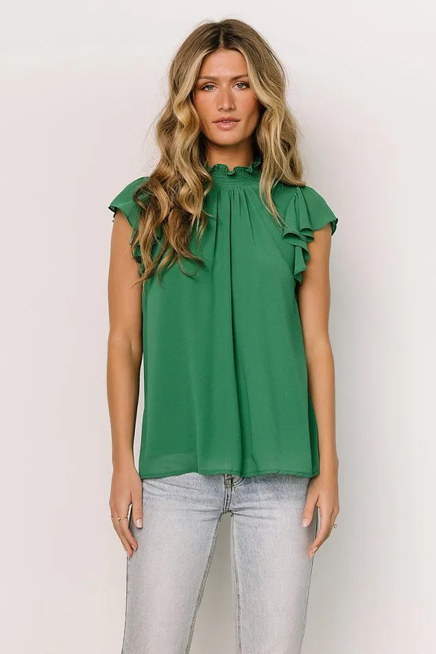 Women Leah Mock Neck Top Green Baltic Born Blouses and Shirts