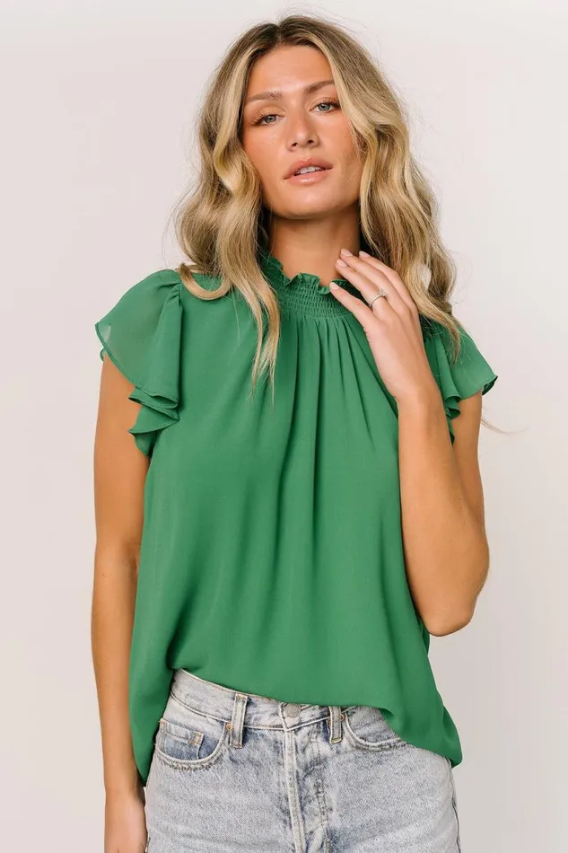 Women Leah Mock Neck Top Green Baltic Born Blouses and Shirts