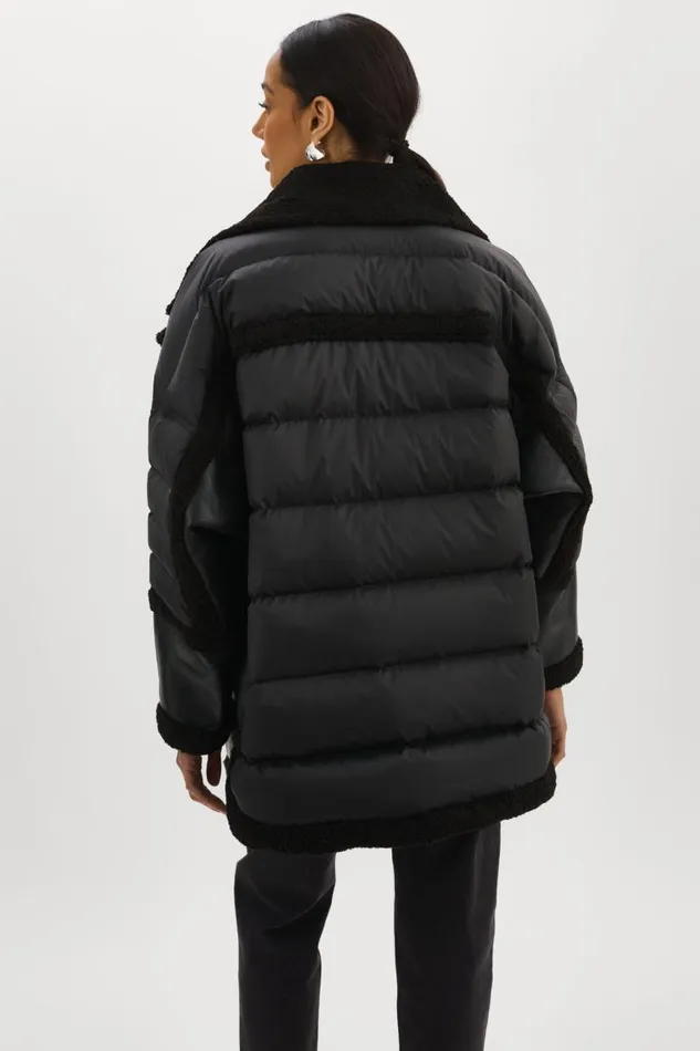 Women LISA Oversized Mixed Media Cocoon Jacket Black Black LAMARQUE Sherpa Women LISA Oversized Mixed Media Cocoon Jacket Black Black LAMARQUE Sherpa