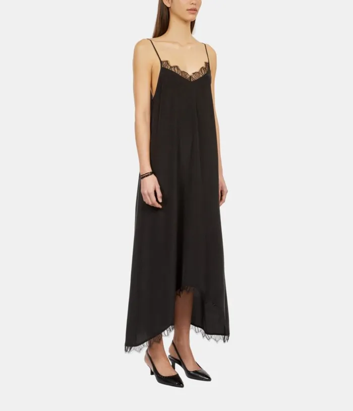 Women Long Black Slip Dress In Washed Silk THE KOOPLES Dresses and Jumpsuits