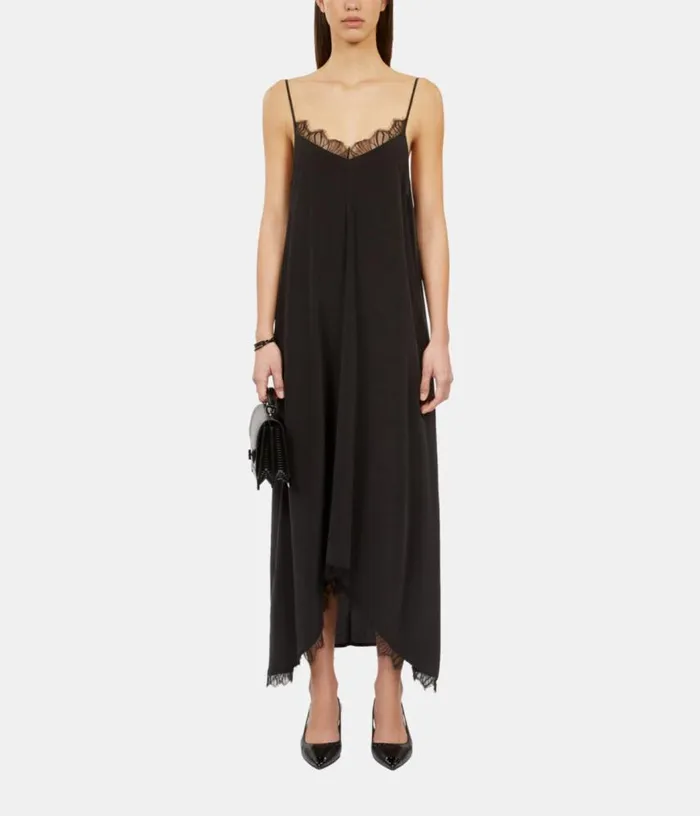 Women Long Black Slip Dress In Washed Silk THE KOOPLES Dresses and Jumpsuits