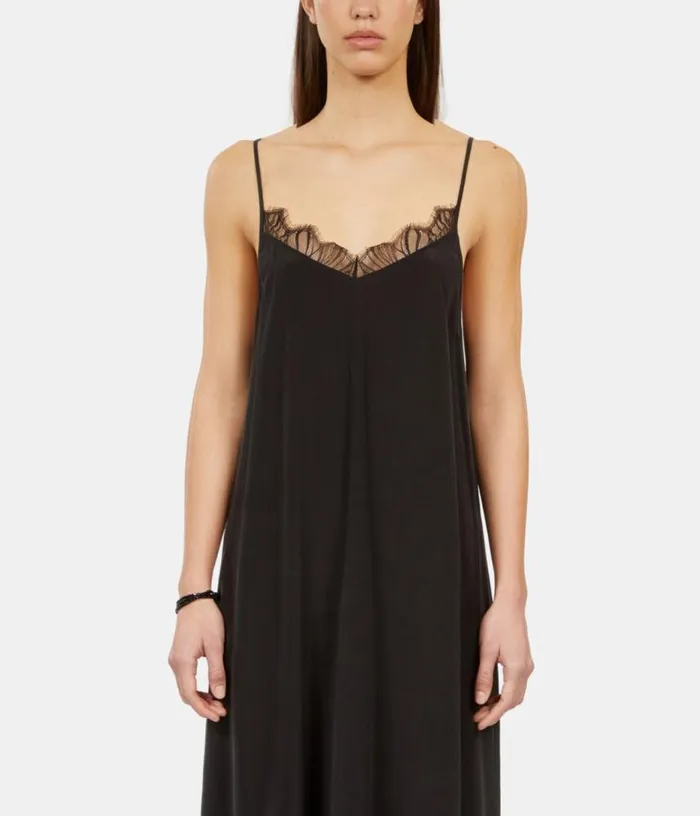 Women Long Black Slip Dress In Washed Silk THE KOOPLES Dresses and Jumpsuits