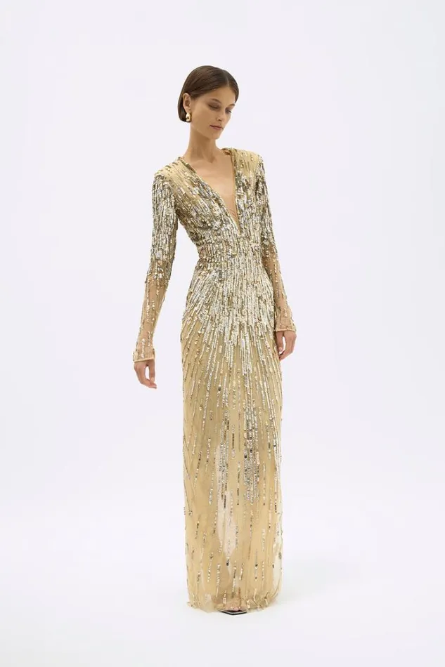 Women Long Sleeve Dresses Rachel Gilbert BLANCA GOWN Women Long Sleeve Dresses Rachel Gilbert BLANCA GOWN