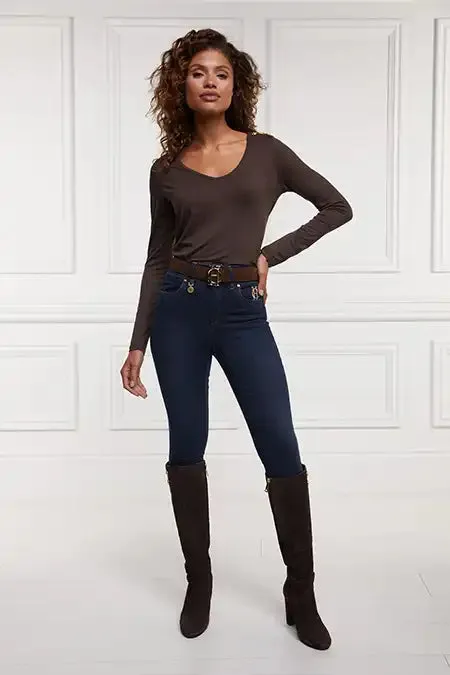 Women Long Sleeve VNeck Tee Coffee Holland Cooper Tops Women Long Sleeve VNeck Tee Coffee Holland Cooper Tops