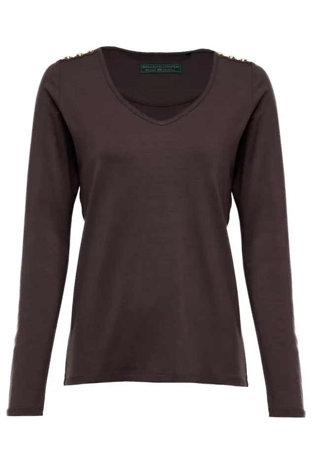 Women Long Sleeve VNeck Tee Coffee Holland Cooper Tops Women Long Sleeve VNeck Tee Coffee Holland Cooper Tops