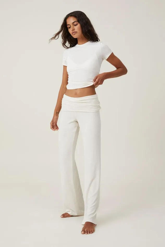 Women Loungewear Cotton On Sleep Recovery Roll Waist Pant Butterscotch Marle