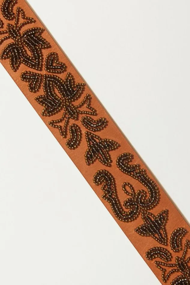 Women Lucky Brand Belts Beaded Leather Belt Dark Brown