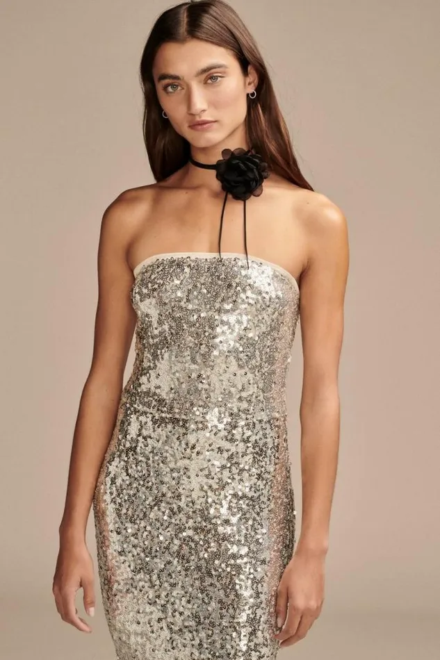Women Lucky Brand Dresses Sequin Tube Dress Silver