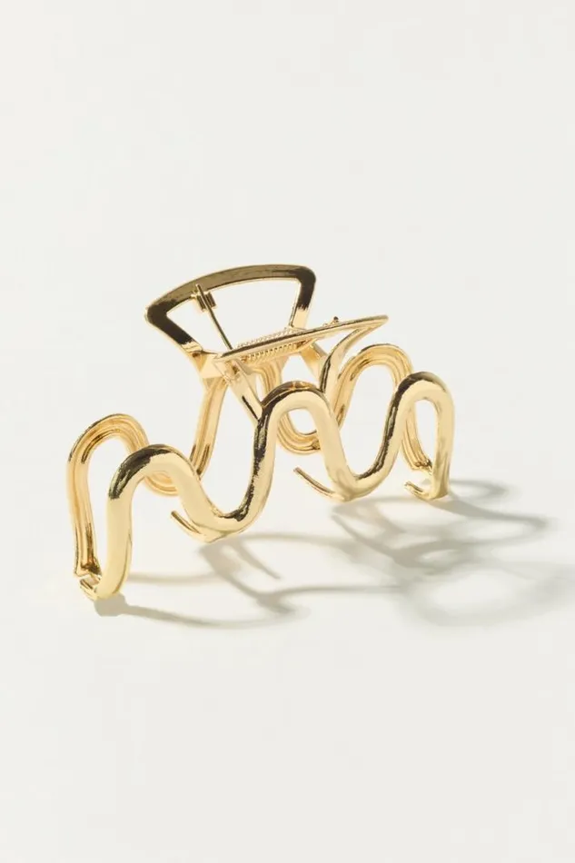 Women Lucky Brand Hair Accessories Wavy Metal Claw Gold
