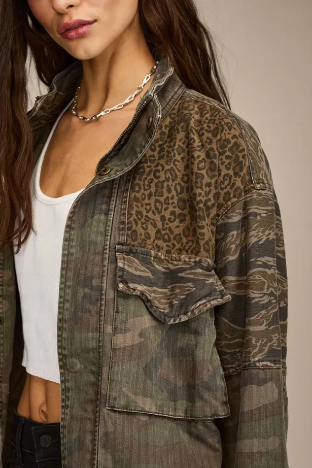 Women Lucky Brand Jackets and Outerwear Patchwork Camo Cropped Jacket Camo Print Mix